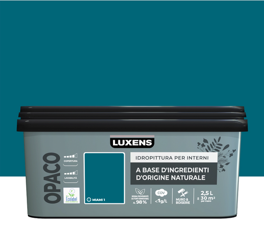 Pittura per interni per parete e soffitto lavabile, LUXENS blu miami 1 opaco, 2.5 L circa 30 mq